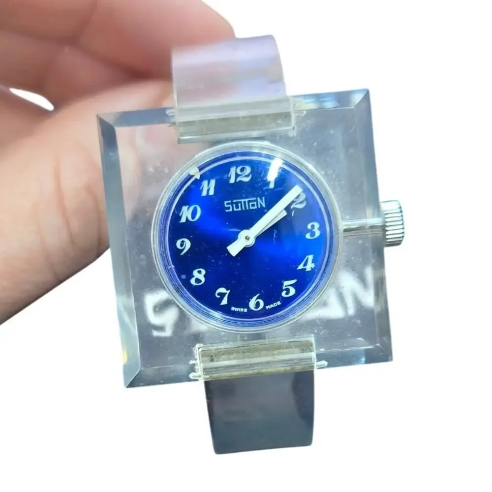 Vintage Sutton Blue Dial/Transparent Case and Bracelet Bangle Watch - Picture 1 of 9
